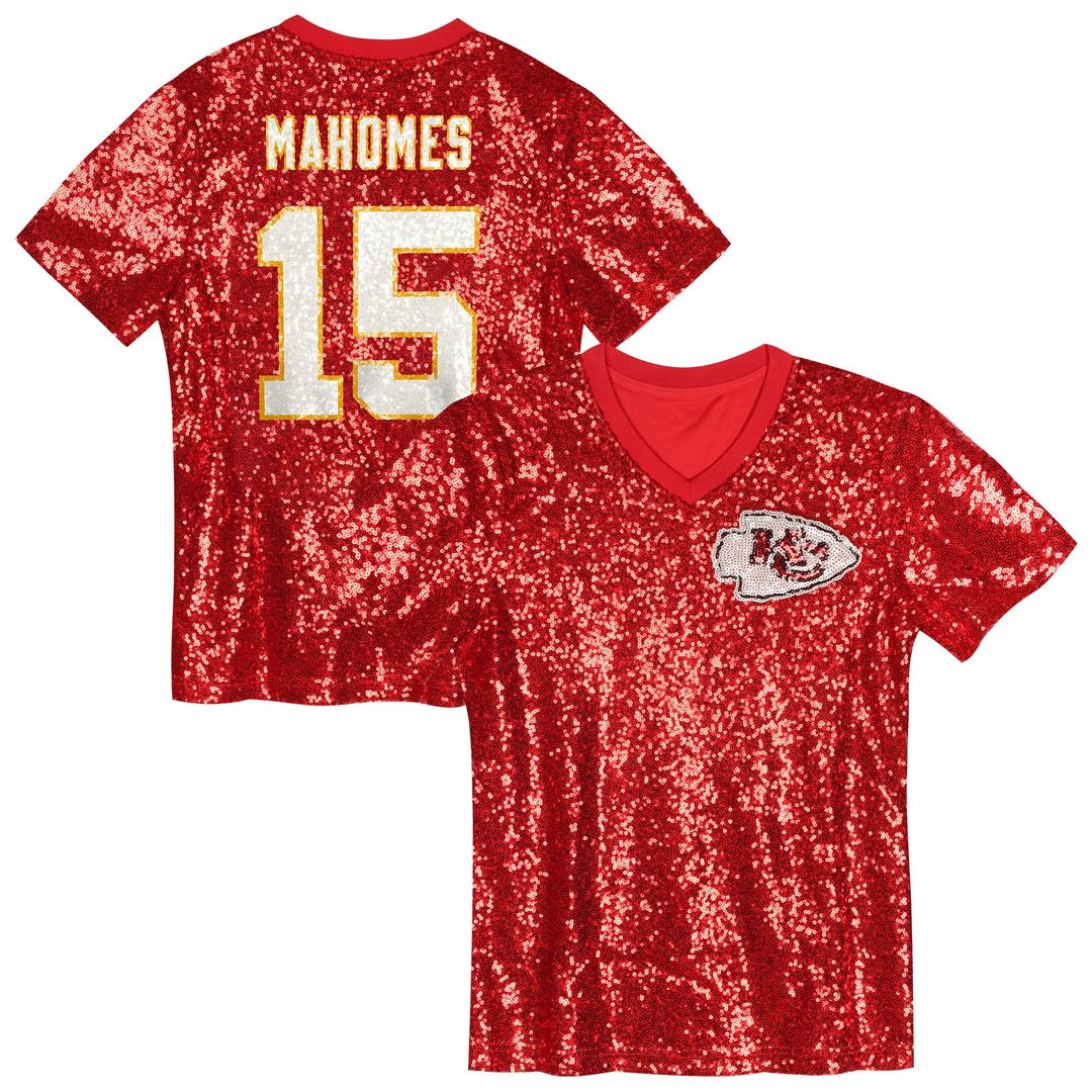 Patrick Mahomes Kansas City Chiefs Girls Youth Sequin V - Neck Fashion Jersey - Red