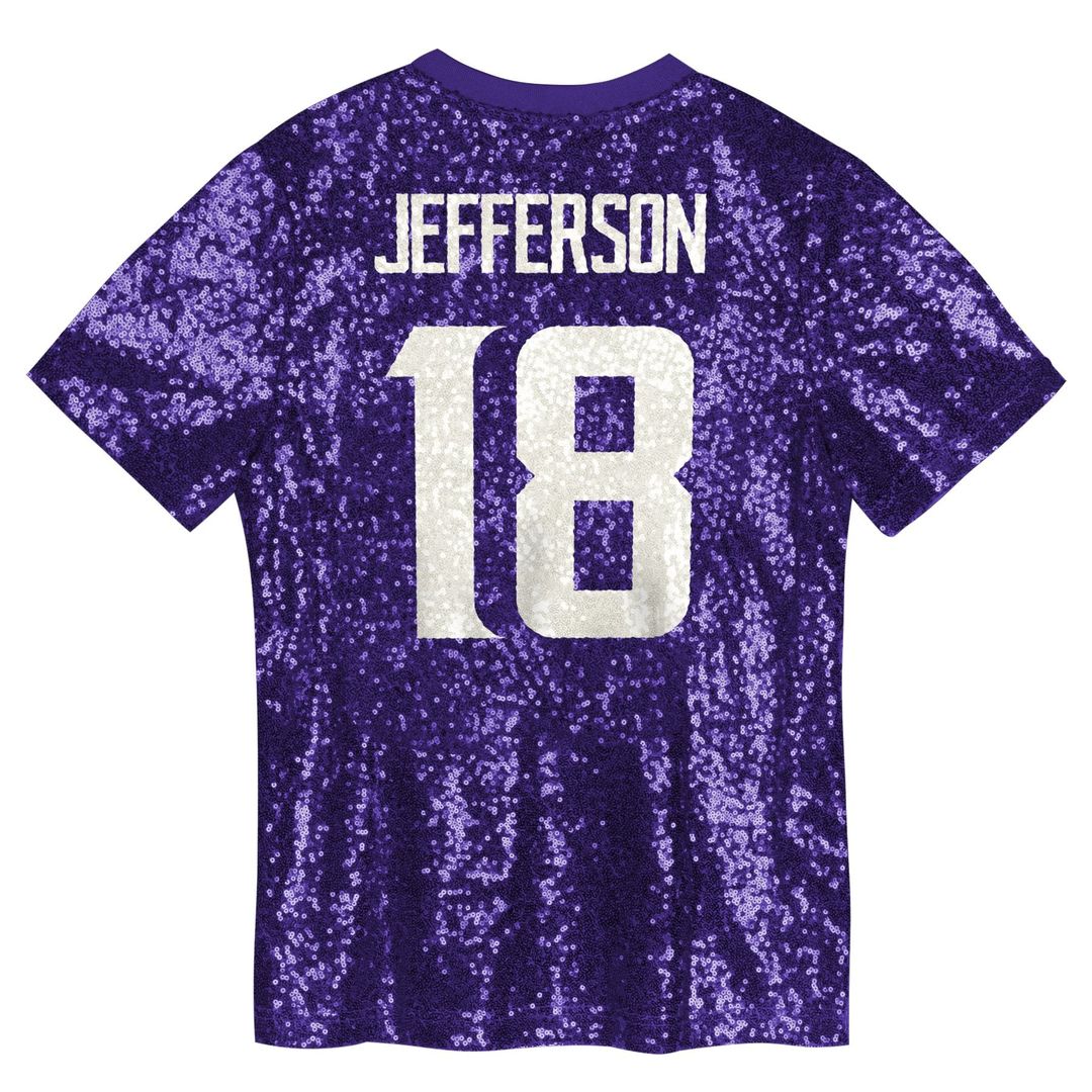 Justin Jefferson Minnesota Vikings Girls Youth Sequin V - Neck Fashion Jersey - Purple