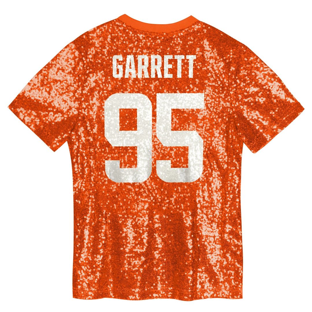 Myles Garrett Cleveland Browns Girls Youth Sequin V - Neck Fashion Jersey - Orange