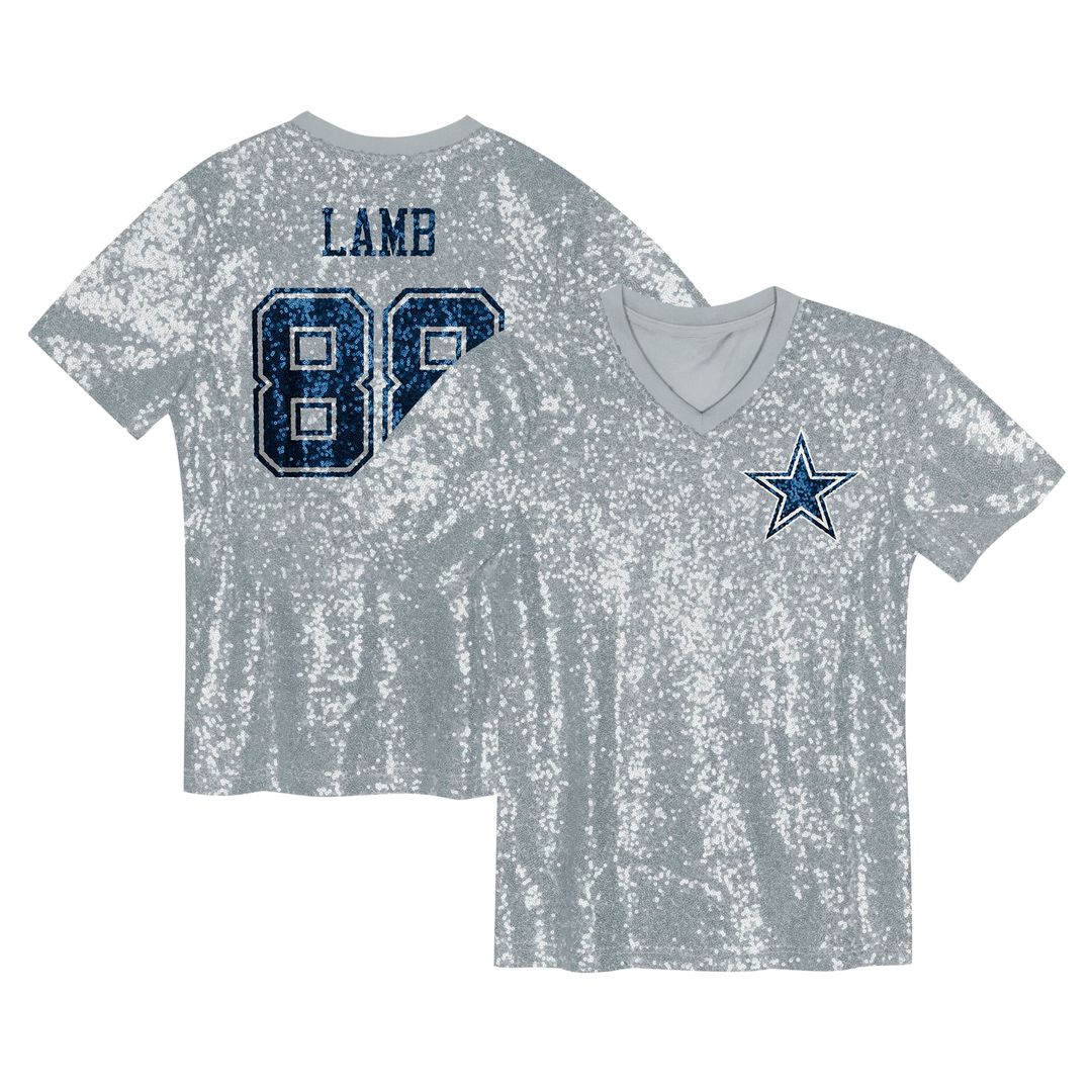 CeeDee Lamb Dallas Cowboys Girls Youth Sequin V - Neck Fashion Jersey - Silver