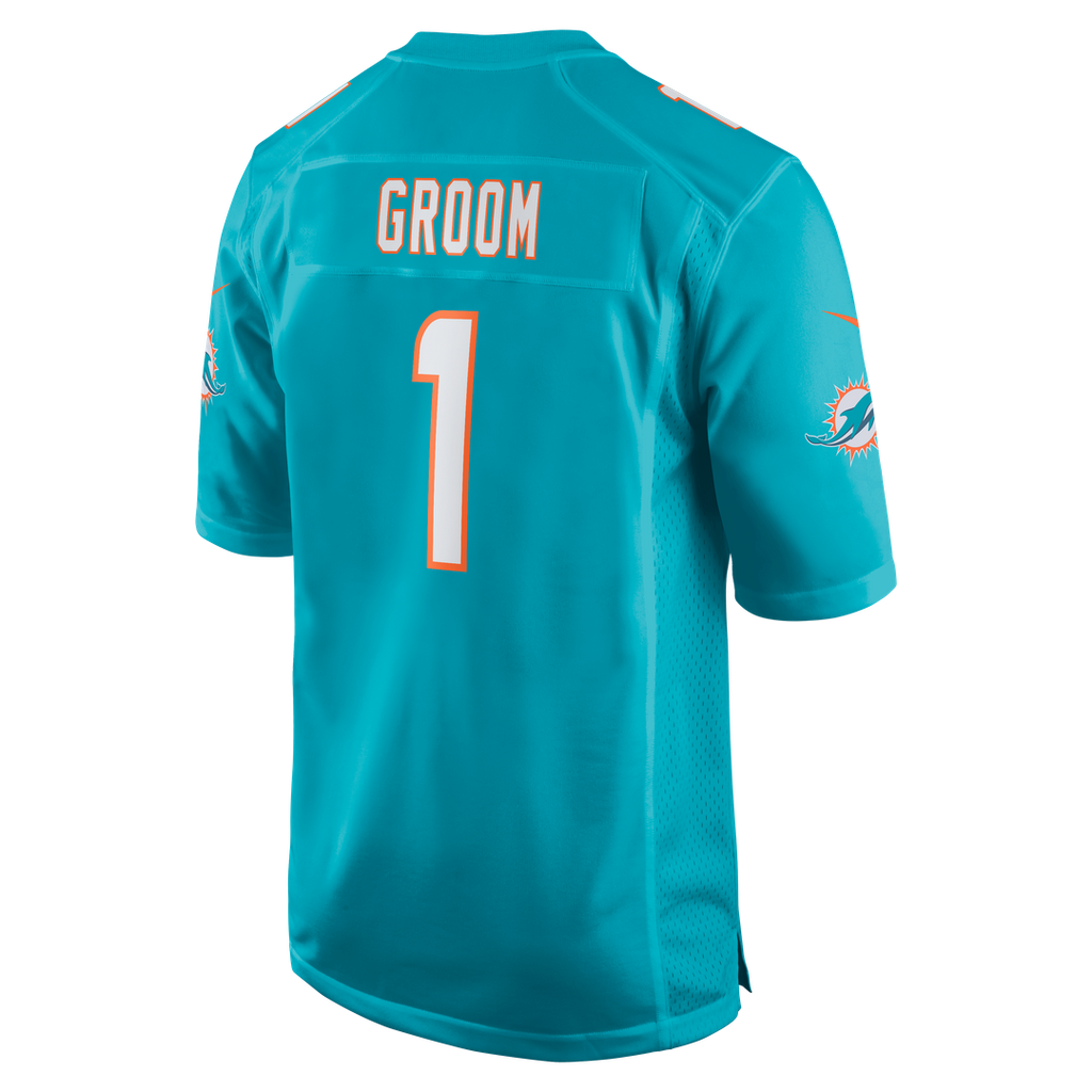 Number 1 Groom Miami Dolphins Game Jersey - Aqua