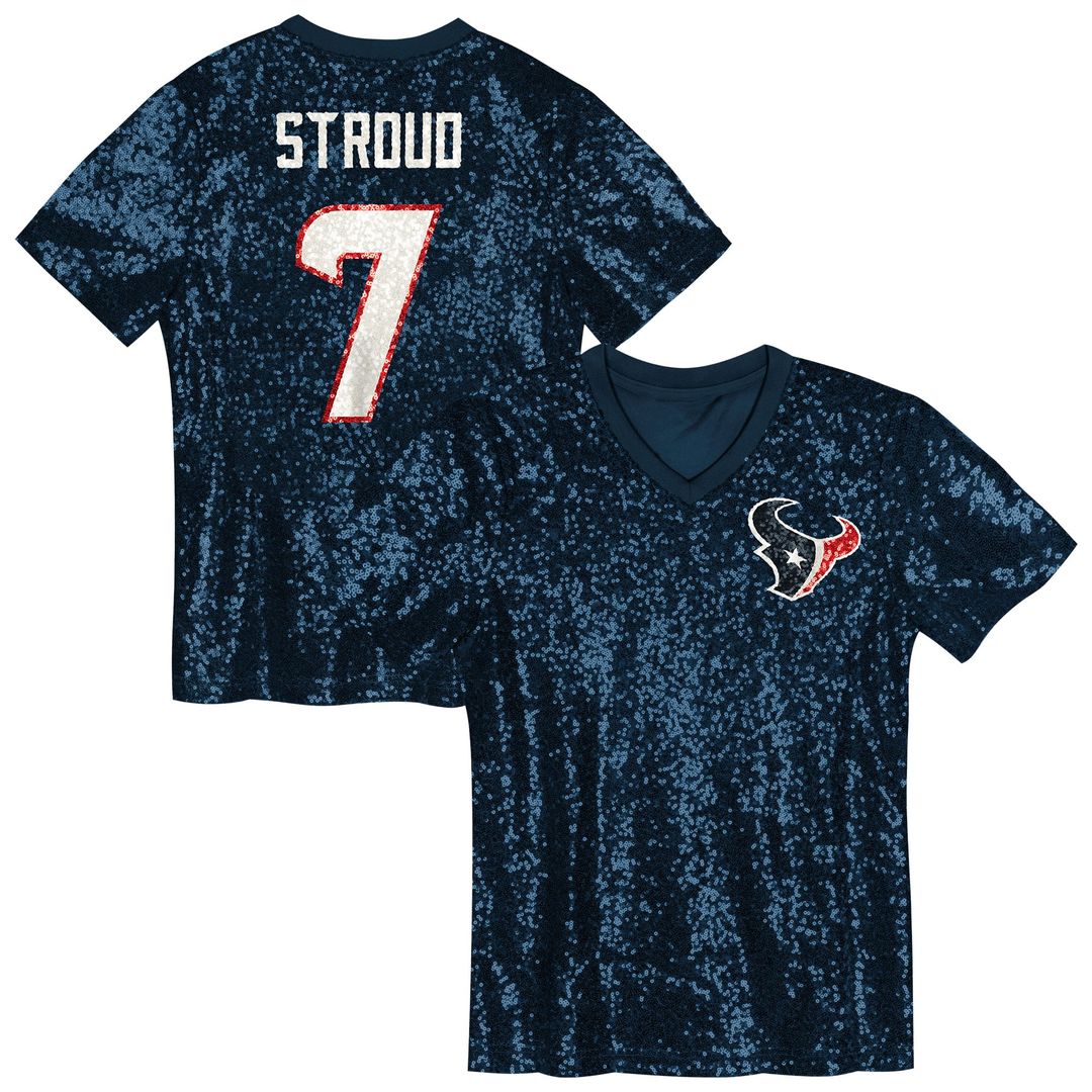 C.J. Stroud Houston Texans Girls Youth Sequin V - Neck Fashion Jersey - Navy
