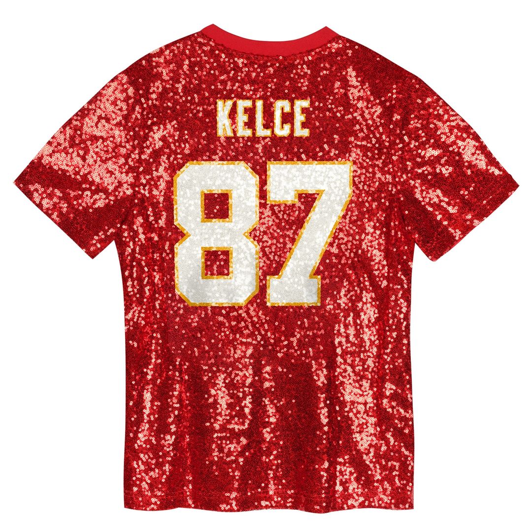 Travis Kelce Kansas City Chiefs Girls Youth Sequin V - Neck Fashion Jersey - Red