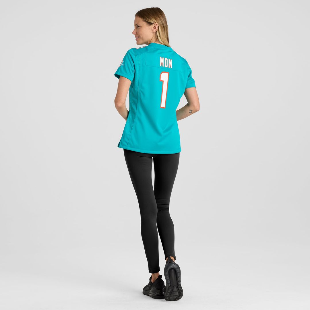 Number 1 Mom Miami Dolphins Women's Game Jersey - Aqua
