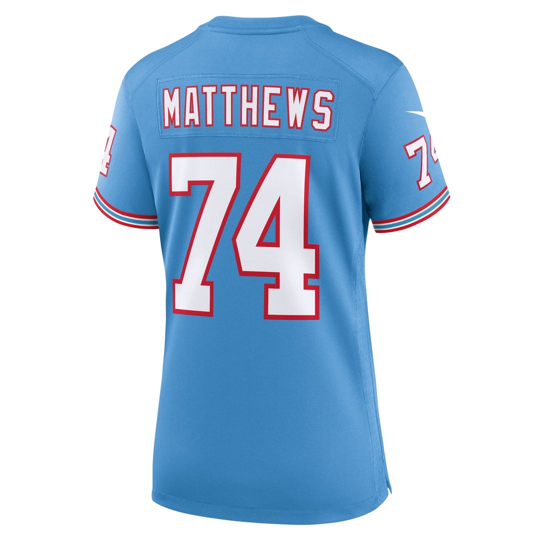 Bruce Matthews Tennessee Titans Women's Oilers Throwback Retired Player Game Jersey - Light Blue