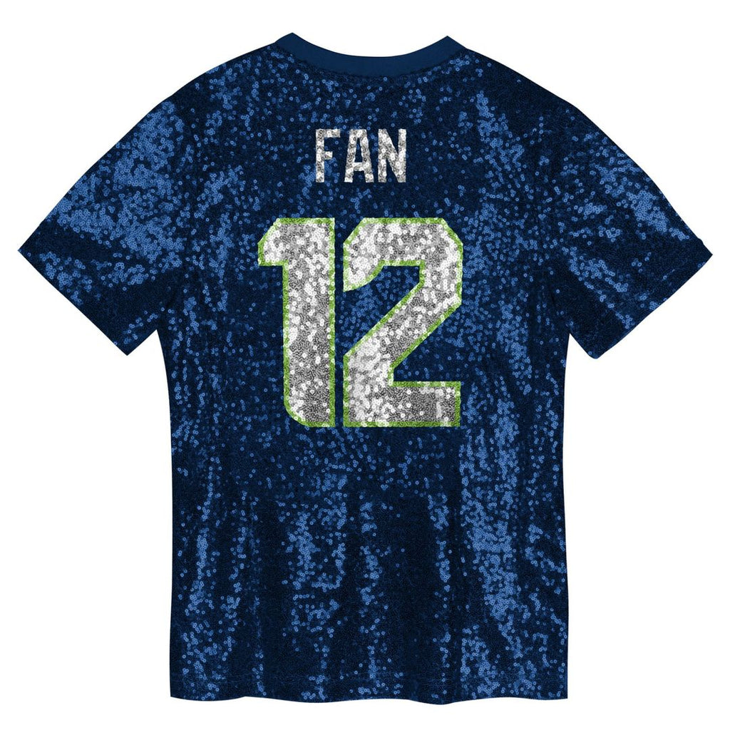 12 Fan Seattle Seahawks Girls Youth Sequin V - Neck Fashion Jersey - College Navy