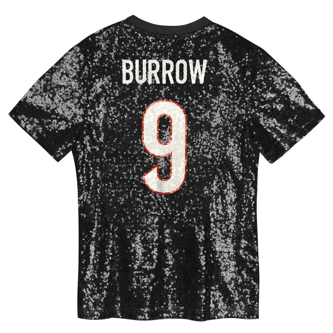 Joe Burrow Cincinnati Bengals Girls Youth Sequin V - Neck Fashion Jersey - Black