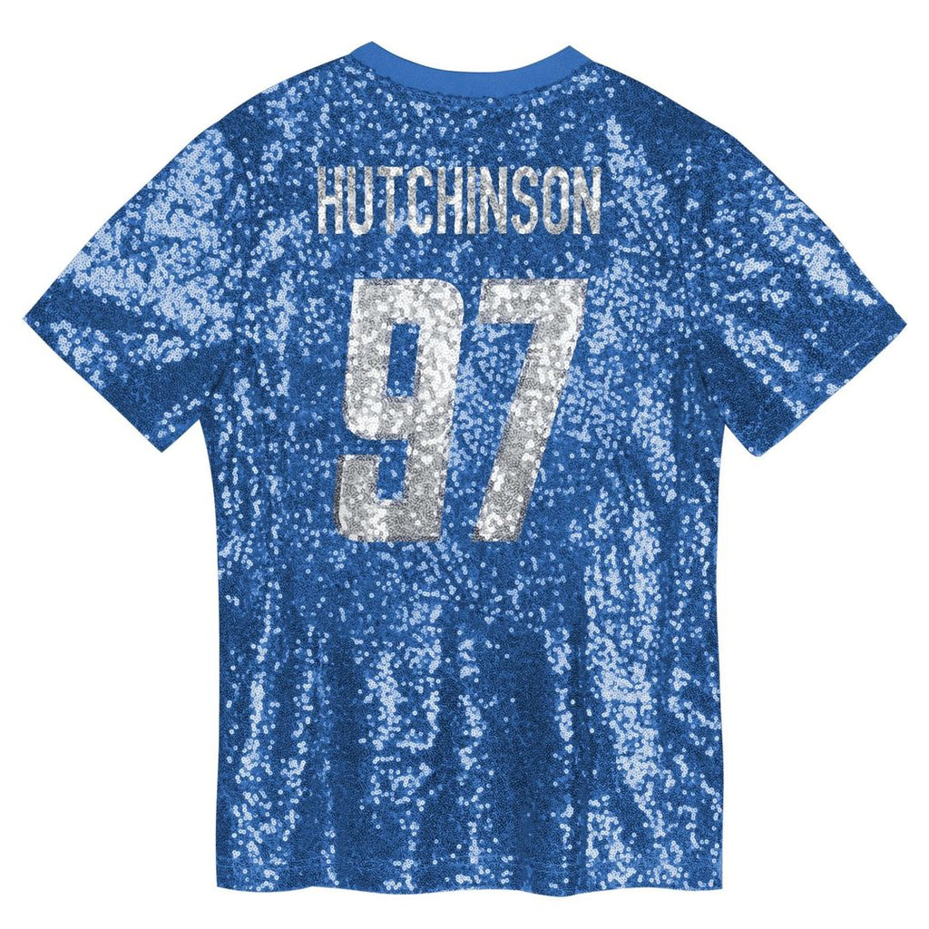 Aidan Hutchinson Detroit Lions Girls Youth Sequin V - Neck Fashion Jersey - Blue