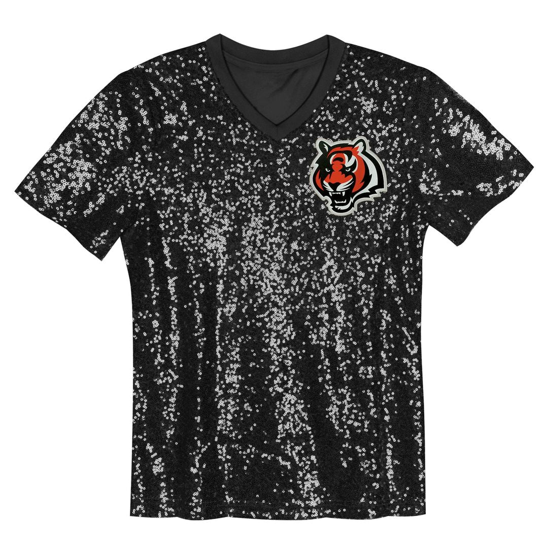 Joe Burrow Cincinnati Bengals Girls Youth Sequin V - Neck Fashion Jersey - Black