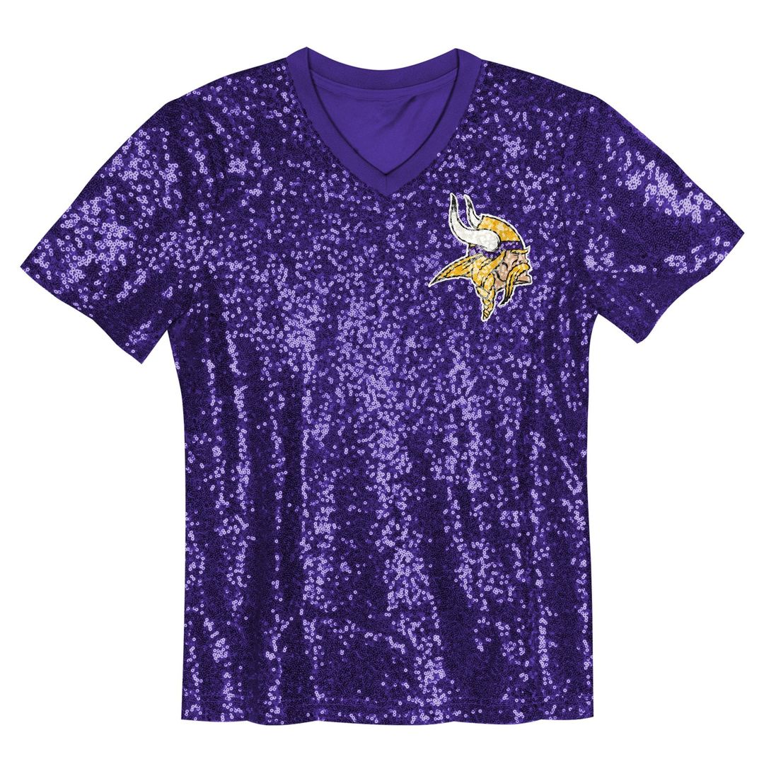 Justin Jefferson Minnesota Vikings Girls Youth Sequin V - Neck Fashion Jersey - Purple