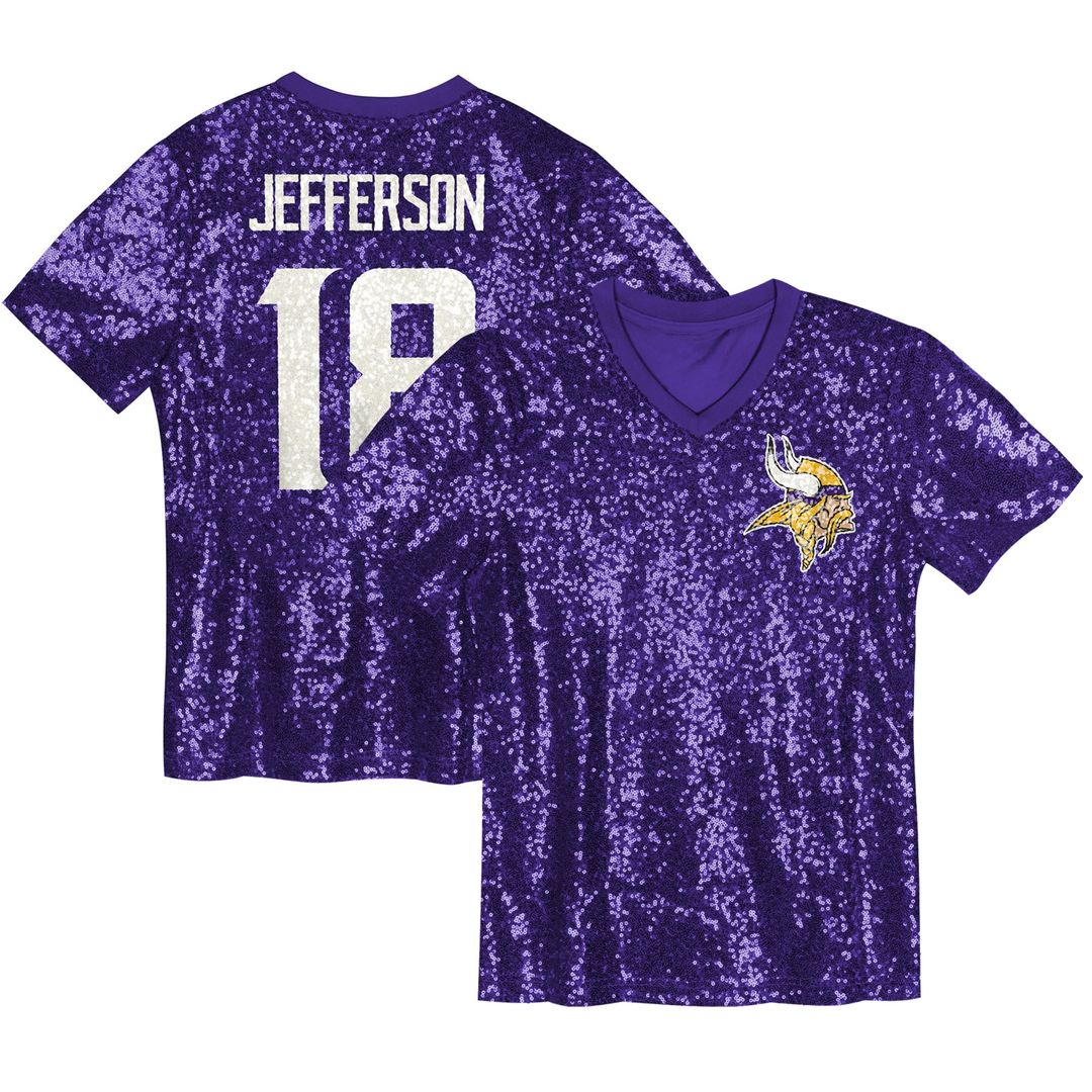 Justin Jefferson Minnesota Vikings Girls Youth Sequin V - Neck Fashion Jersey - Purple