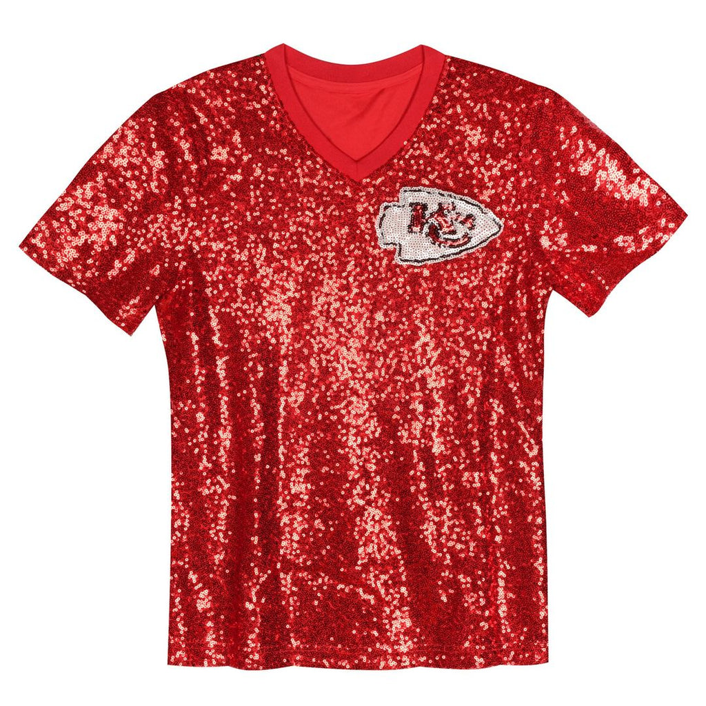 Travis Kelce Kansas City Chiefs Girls Youth Sequin V - Neck Fashion Jersey - Red